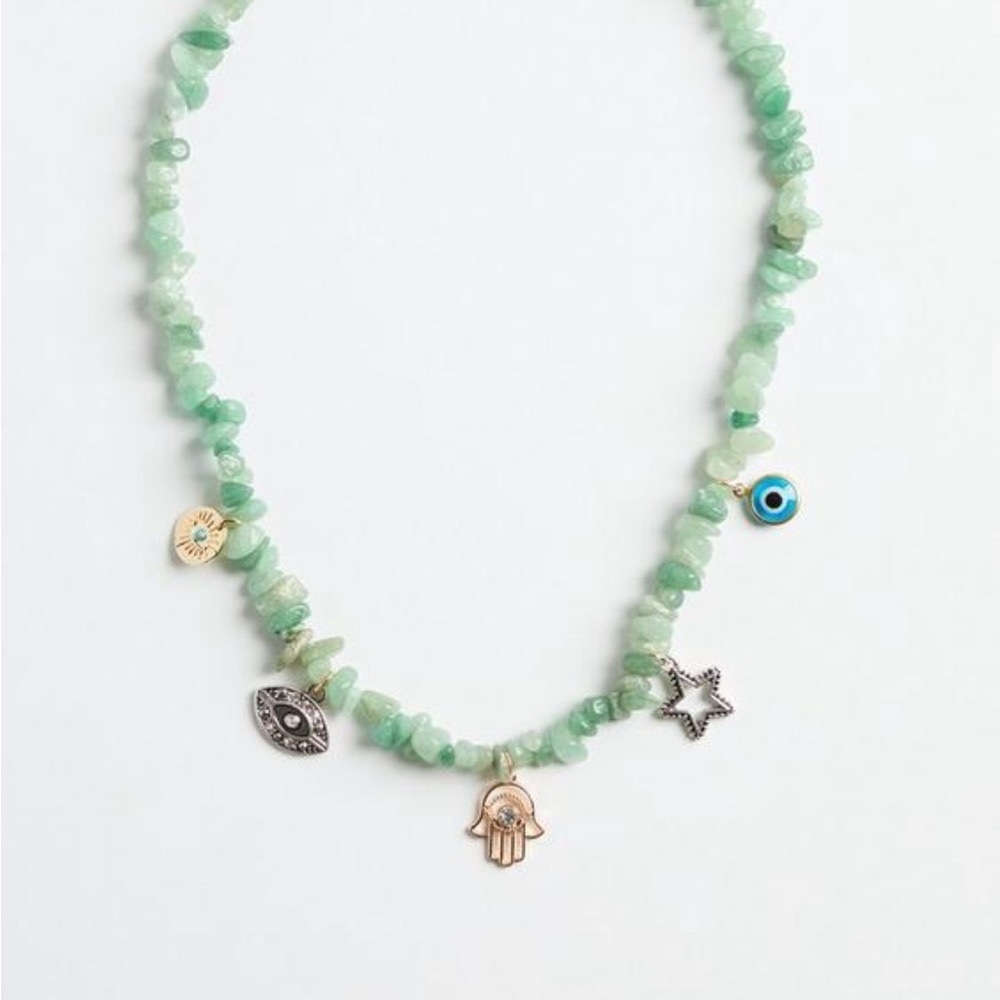 Torrid Green Stone Necklace with Charms